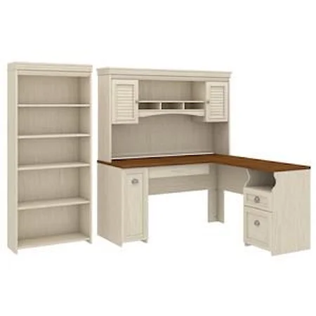 L Shaped Desk with Hutch and Bookcase